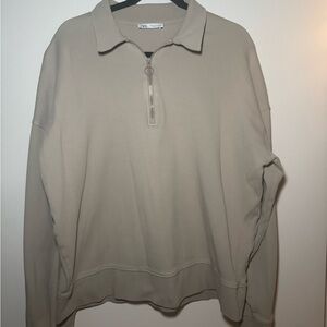 Zara Beige Quarter-Zip Pullover
